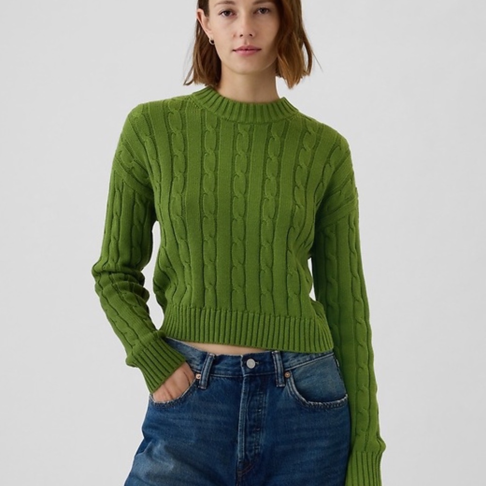 Gap Cable-Knit Cropped Sweater 100% Cotton in Green